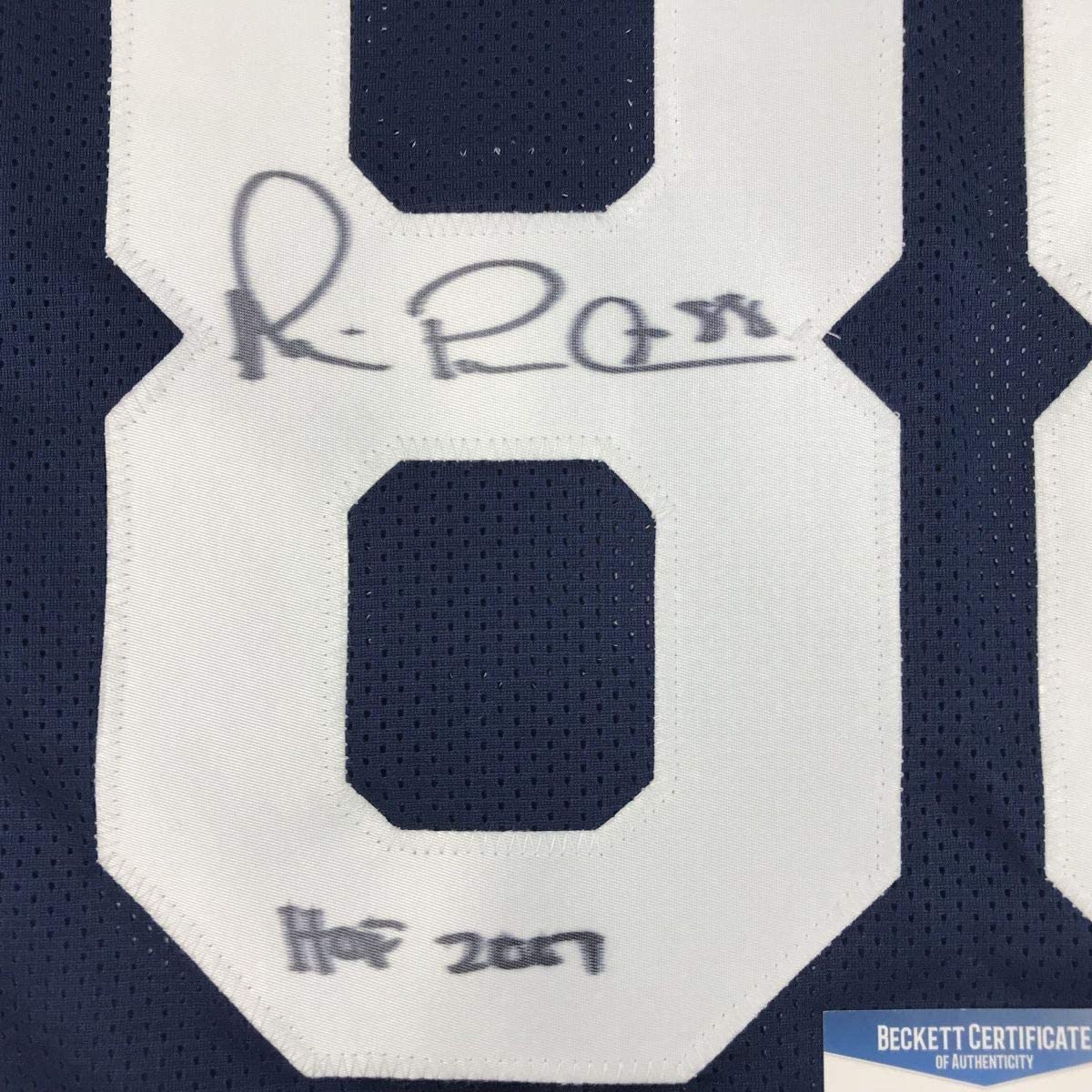 Framed Autographed/Signed Michael Irvin Dallas HOF 2007 33x42 Thanksgiving Day Blue Football Jersey Beckett BAS COA