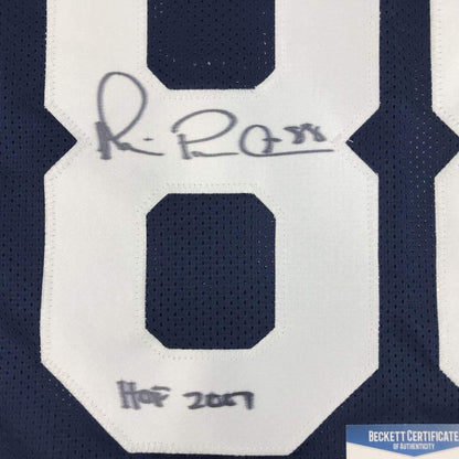 Framed Autographed/Signed Michael Irvin Dallas HOF 2007 33x42 Thanksgiving Day Blue Football Jersey Beckett BAS COA