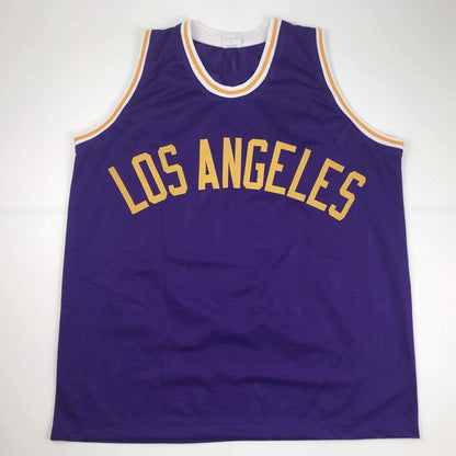 Autographed/Signed Earvin Magic Johnson HOF 02 Los Angeles LA Purple Basketball Jersey PSA/DNA COA