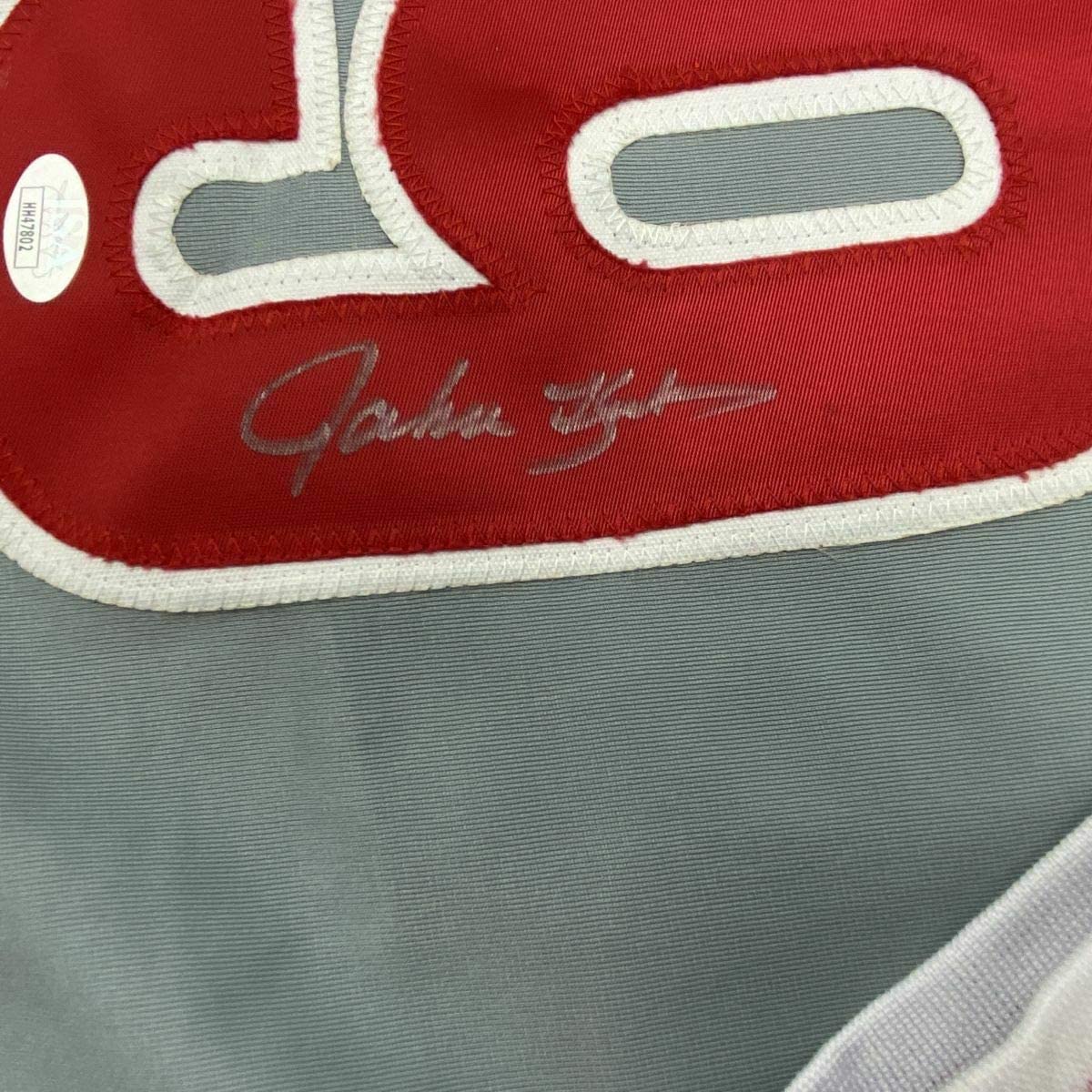 Framed Autographed/Signed John Kruk 33x42 Philadelphia Grey Baseball Jersey JSA COA