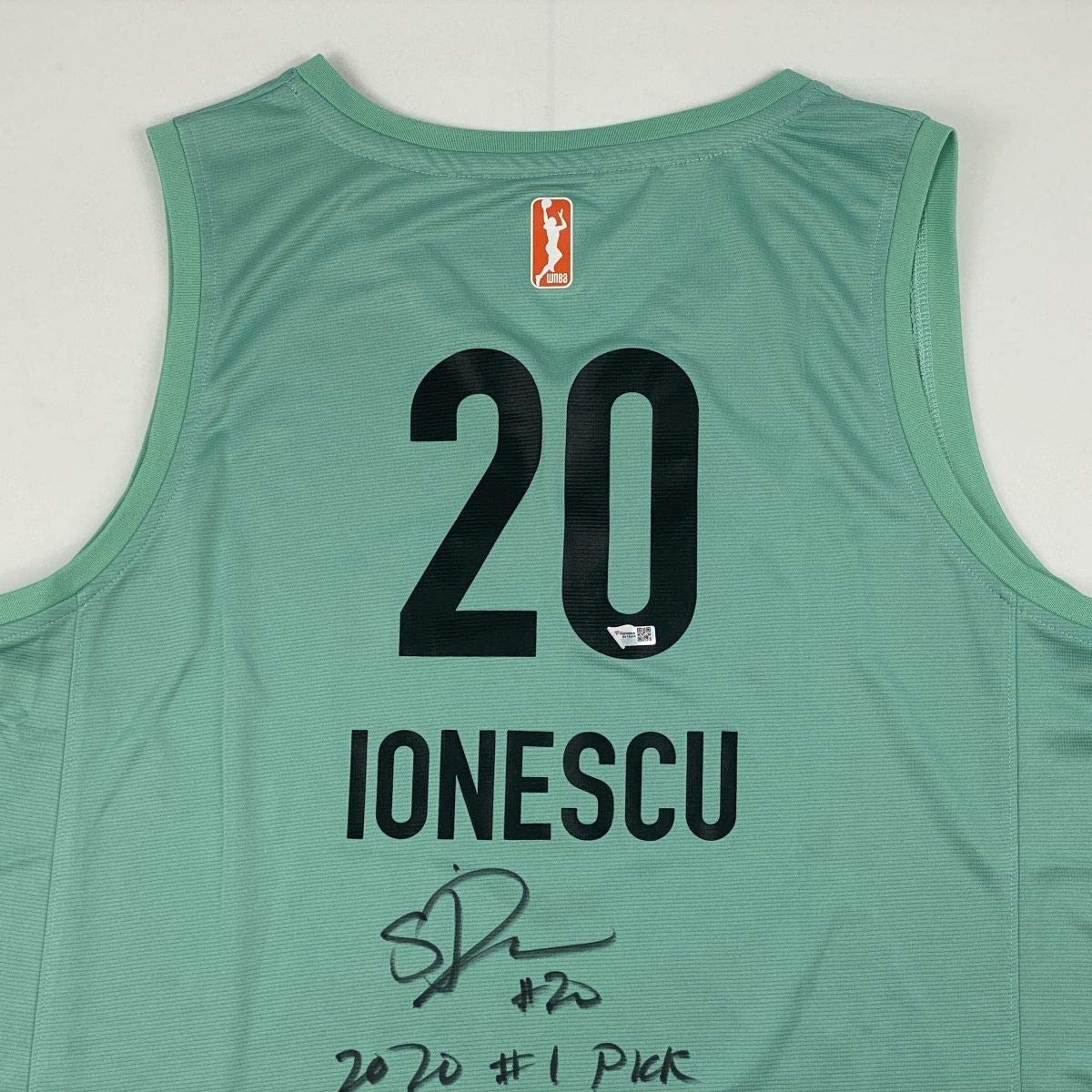 Autographed/Signed Sabrina Ionescu 2020#1 Pick New York Liberty Green Basketball Jersey Fanatics COA