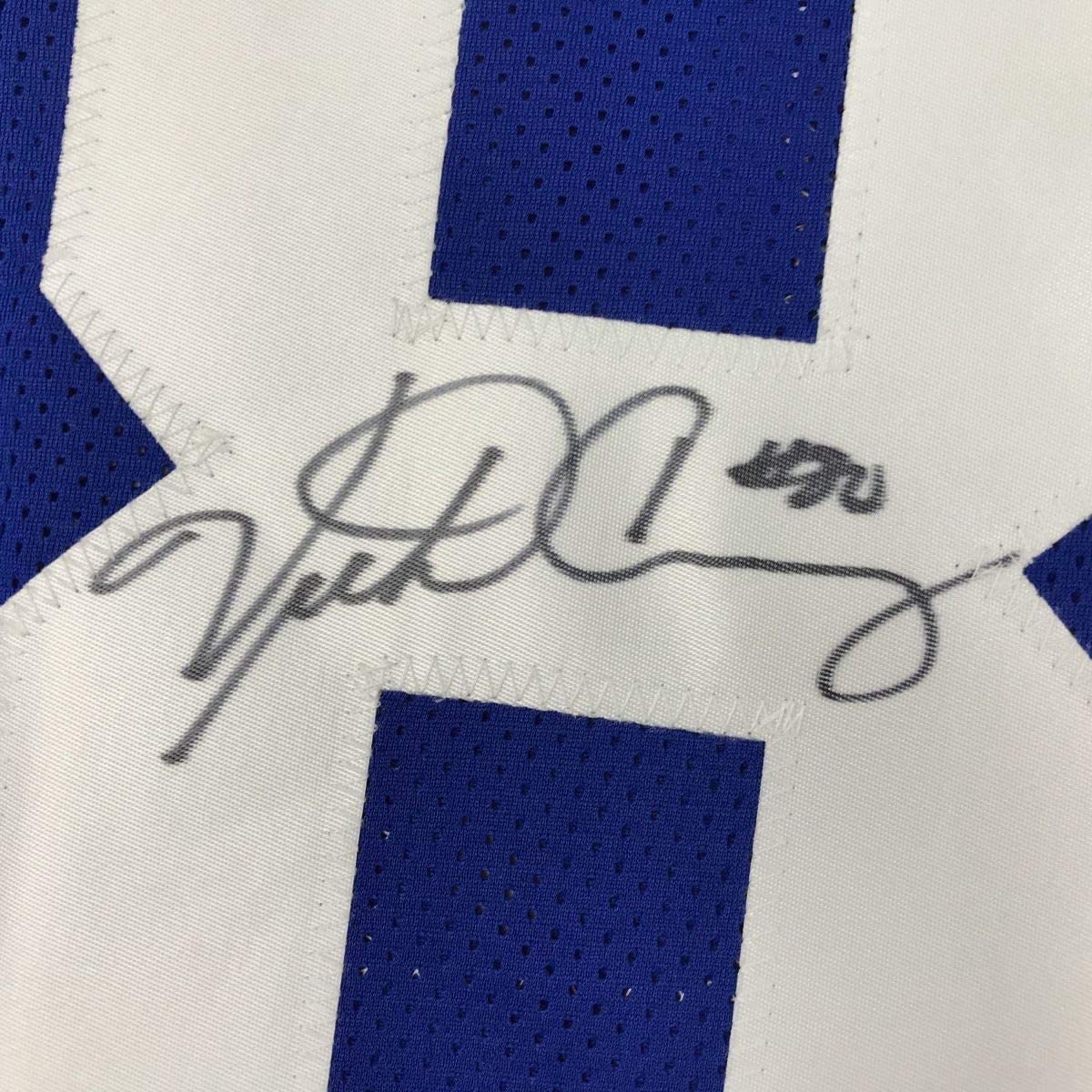 Framed Autographed/Signed Victor Cruz 33x42 New York Blue Football Jersey JSA COA