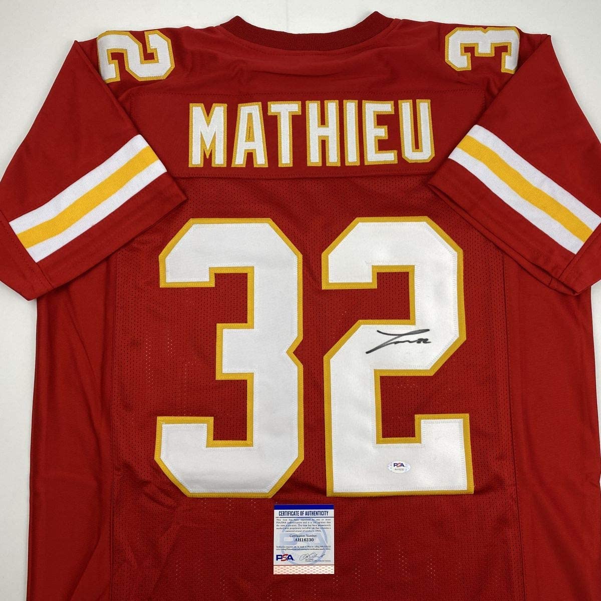 Autographed/Signed Tyrann Mathieu Kansas City Red Football Jersey PSA/DNA COA