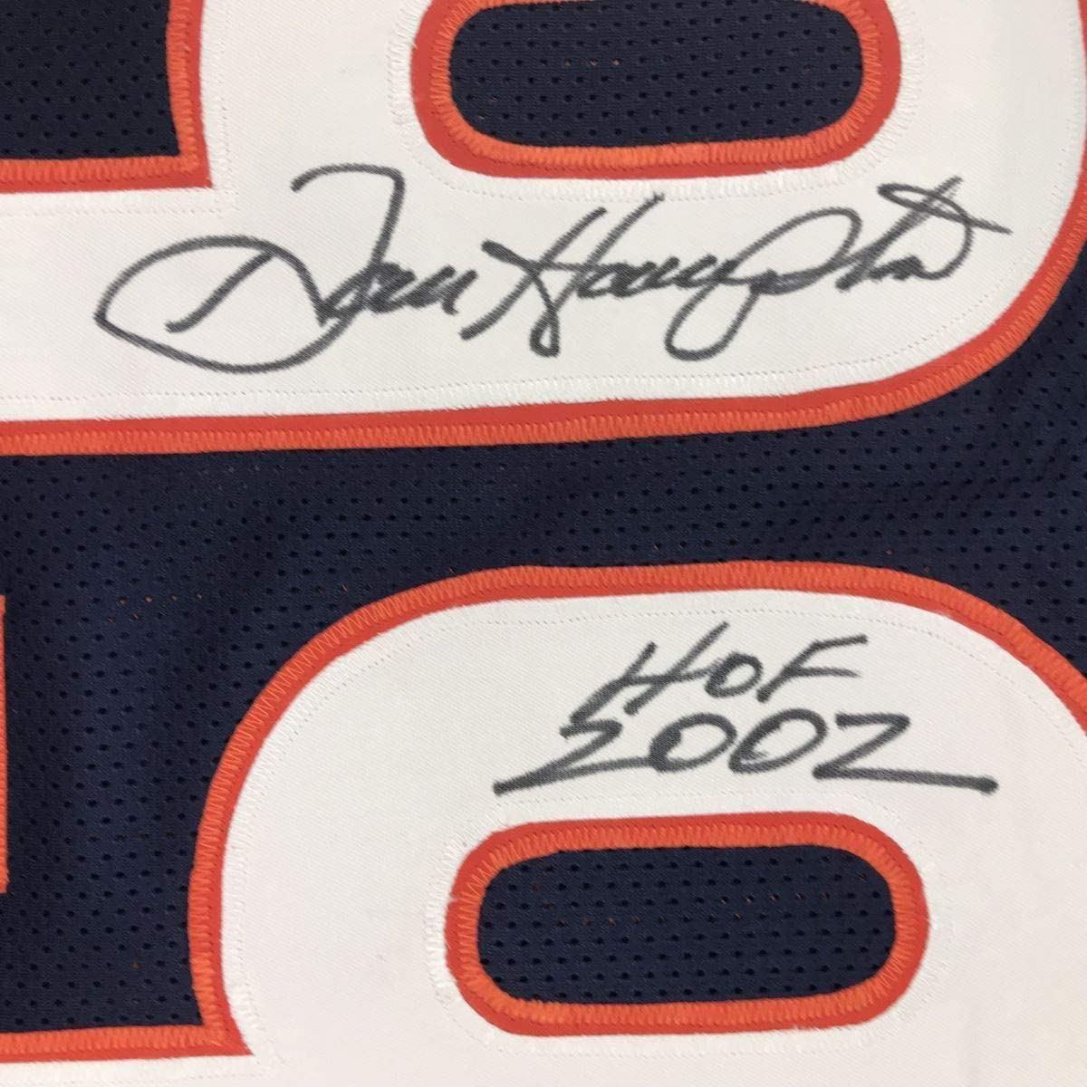 Framed Autographed/Signed Dan Hampton HOF 2002 33x42 Chicago Blue Football Jersey Beckett BAS COA