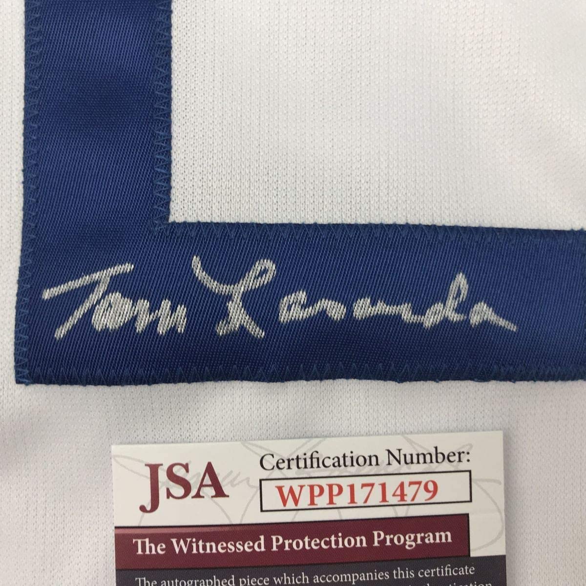 Framed Autographed/Signed Tommy Tom Lasorda 33x42 Los Angeles LA White Baseball Jersey JSA COA