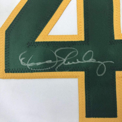 Framed Autographed/Signed Dennis Eckersley 33x42 Oakland White Baseball Jersey JSA COA