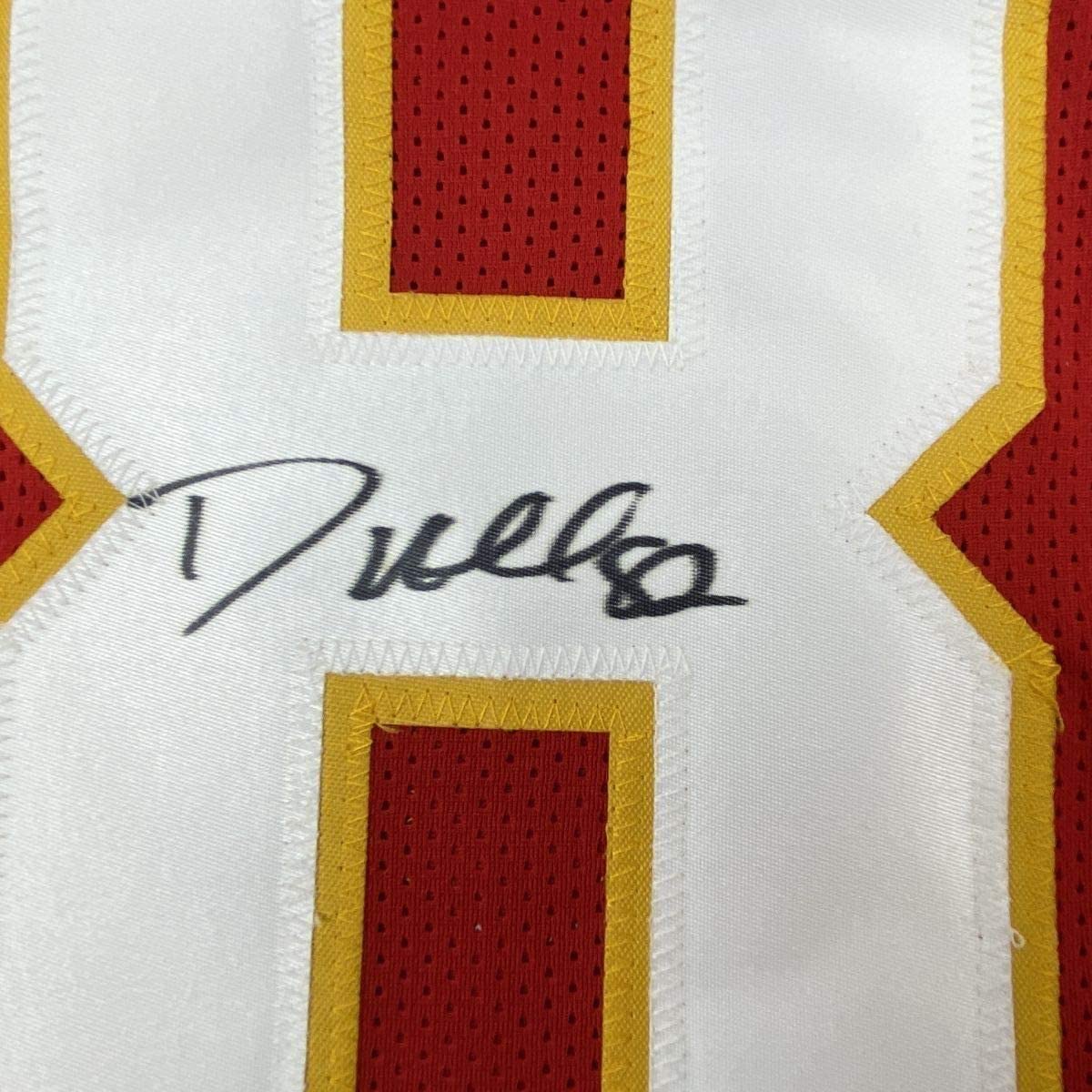 Framed Autographed/Signed Dante Hall 33x42 Kansas City Red Football Jersey PSA/DNA COA