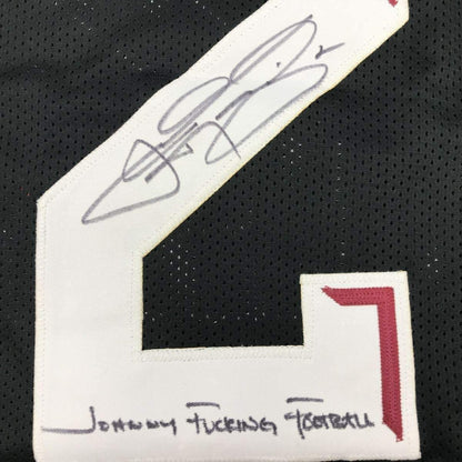 Framed Autographed/Signed Johnny FN Football Manziel 33x42 Texas A&M Black College Jersey JSA COA