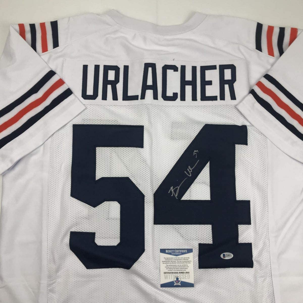Autographed/Signed Brian Urlacher Chicago Retro White Football Jersey JSA COA