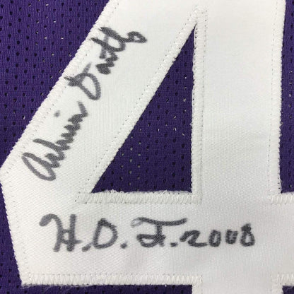 Framed Autographed/Signed Adrian Dantley"HOF 2008" 33x42 Utah Purple Basketball Jersey JSA COA