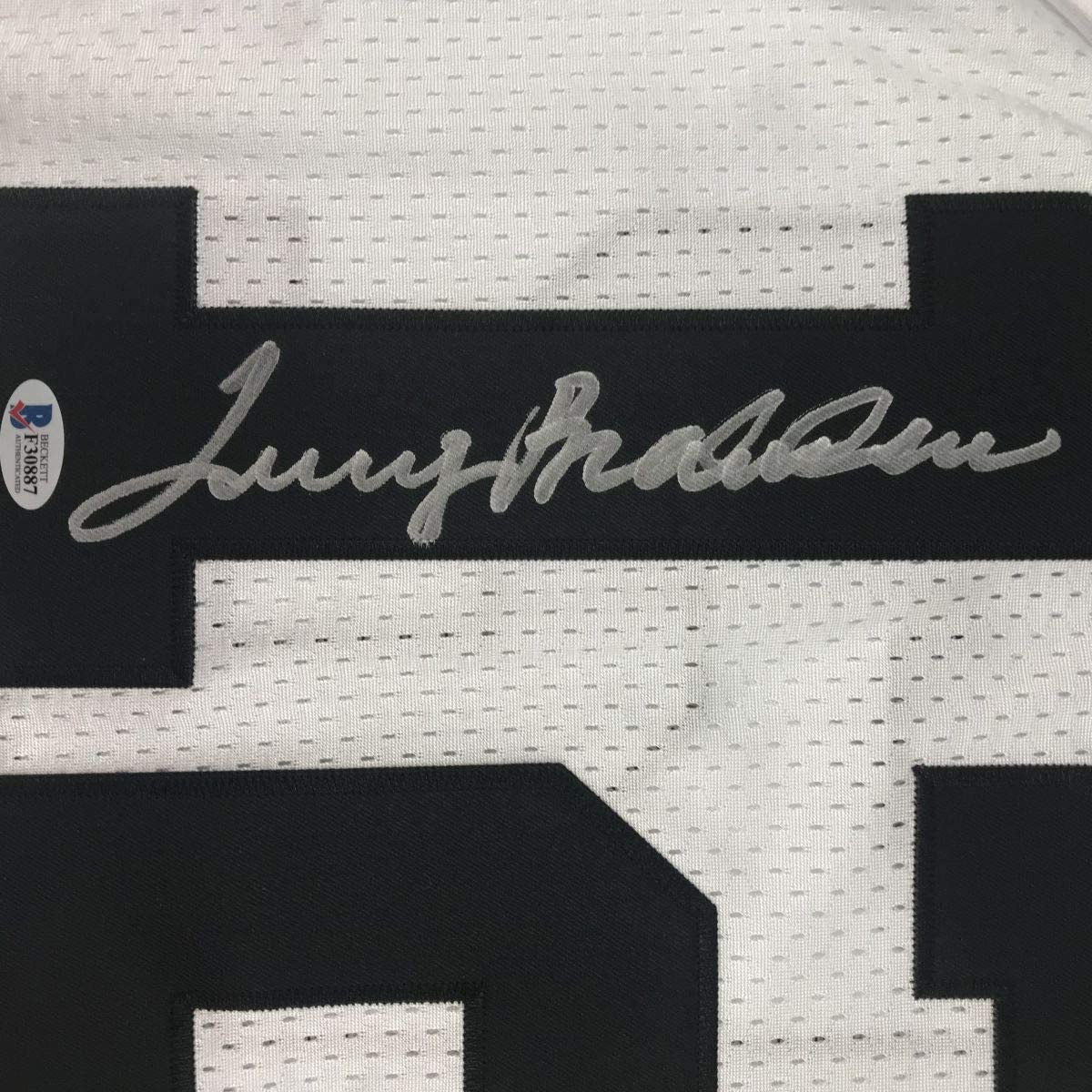 Framed Autographed/Signed Terry Bradshaw 33x42 Pittsburgh White Football Jersey Beckett BAS COA