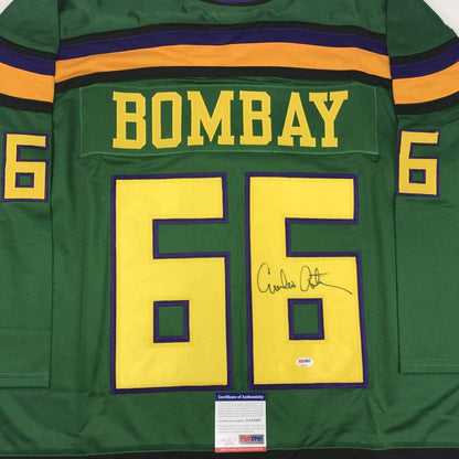 Autographed/Signed Emilio Esteves Gordon Bombay The Mighty Ducks Green Hockey Jersey PSA/DNA COA