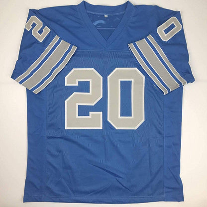 Autographed/Signed Lem Barney"HOF 92" Detroit Blue Football Jersey JSA COA