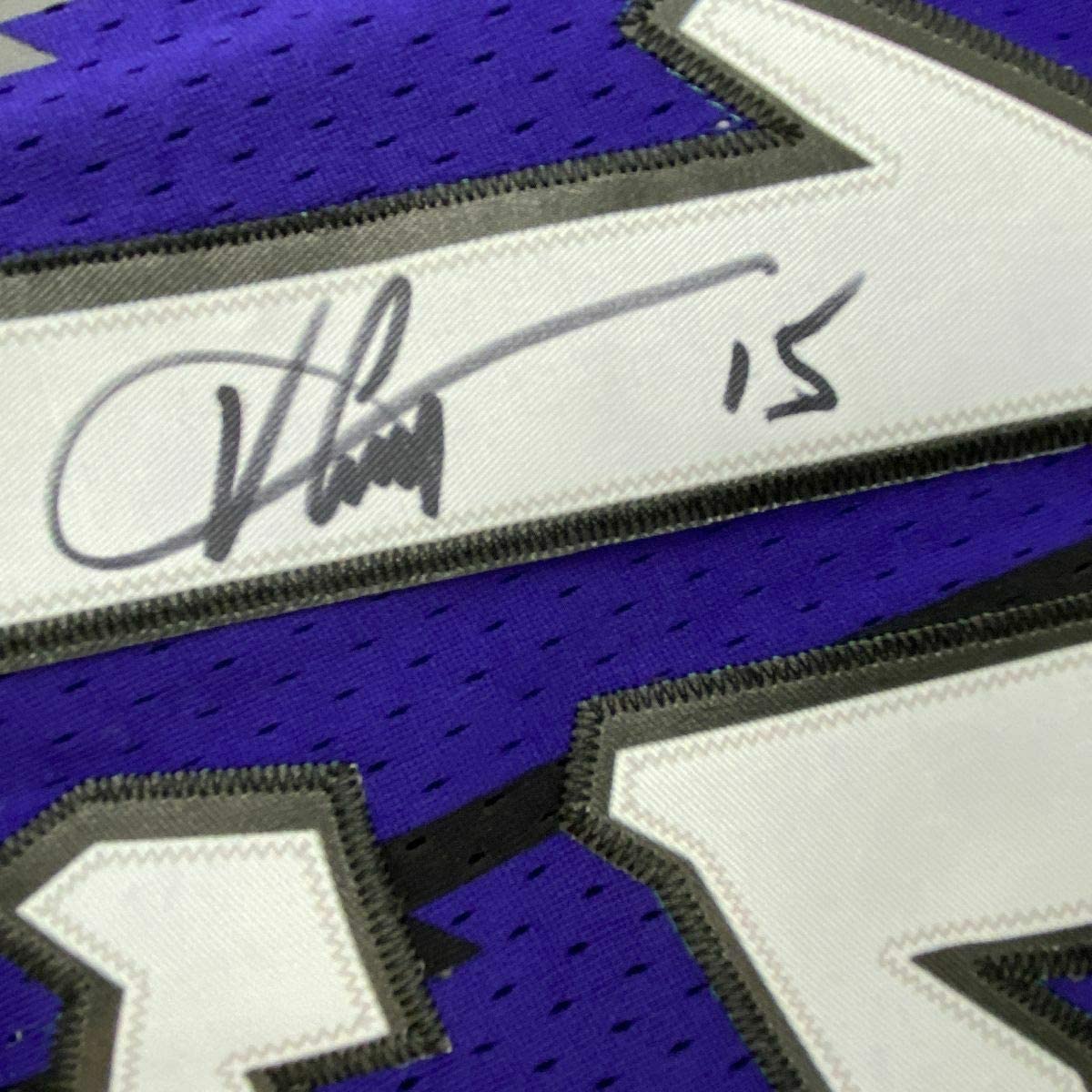 Framed Autographed/Signed Vince Carter 33x42 Toronto Raptors Purple Basketball Jersey Beckett BAS COA