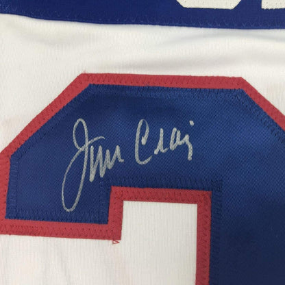Framed Autographed/Signed Jim Craig 33x42 White 1980 Miracle On Ice United States Hockey Jersey JSA COA