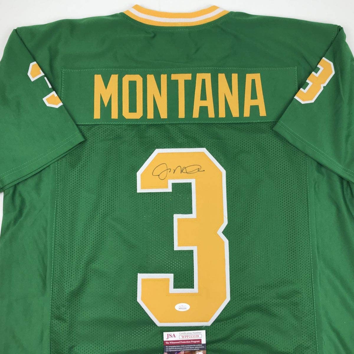 Autographed/Signed Joe Montana Notre Dame Green College Football Jersey JSA COA
