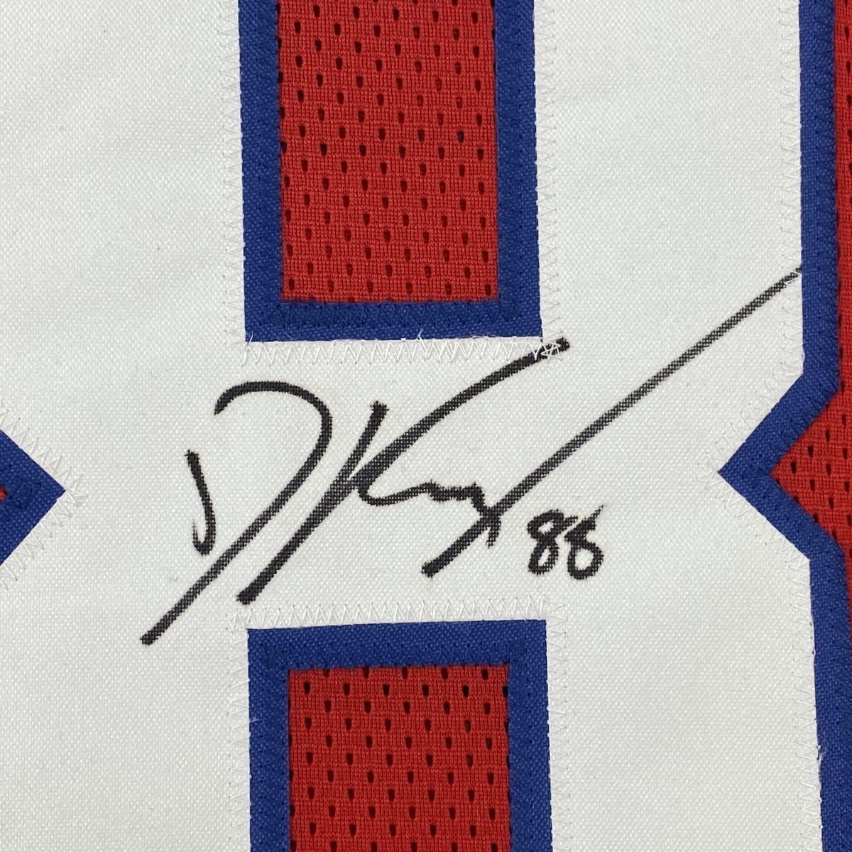 Framed Autographed/Signed Dawson Knox 33x42 Buffalo Red Football Jersey JSA COA