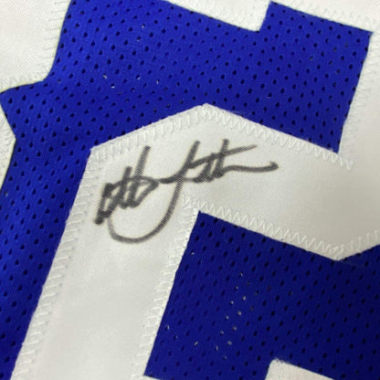 Autographed/Signed Christian Laettner Duke The Shot Blue College Basketball Jersey PSA/DNA COA