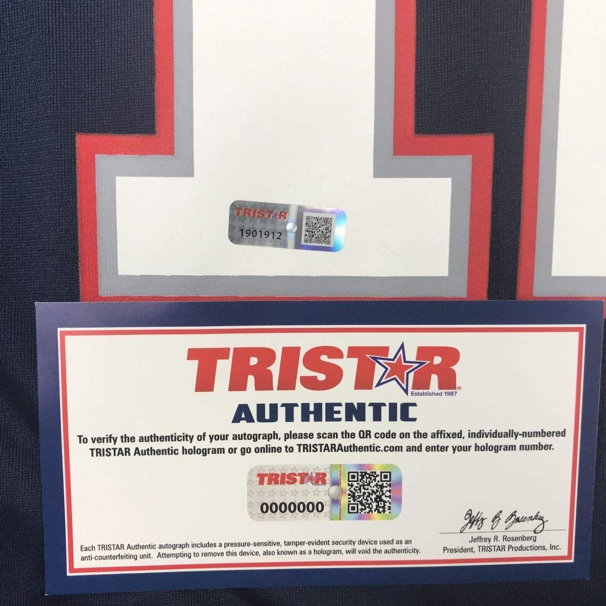 Framed Autographed/Signed Tom Brady 33x42 New England Patriots Blue Authentic Nike Game Football Jersey Tristar COA