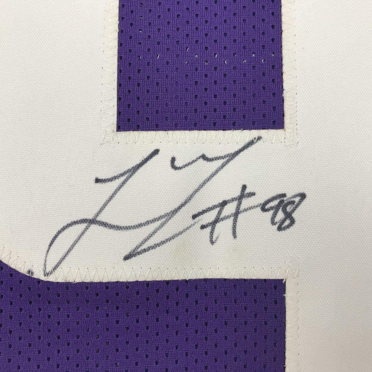 Framed Autographed/Signed Linval Joseph 33x42 Minnesota Purple Football Jersey JSA COA