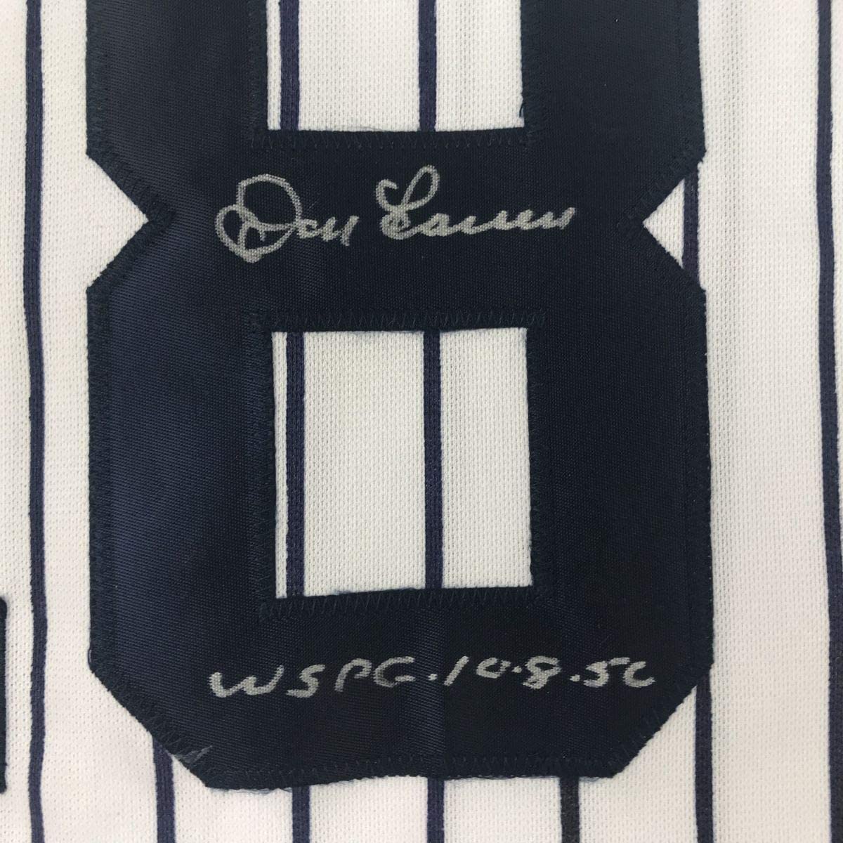 Framed Autographed/Signed Don Larsen 33x42 New York Pinstripe Baseball Jersey JSA COA