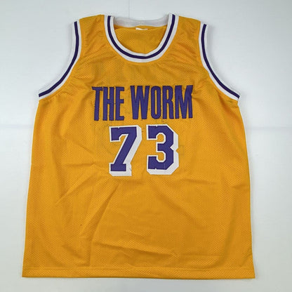 Autographed/Signed Dennis Rodman Los Angeles LA Yellow Basketball Jersey JSA COA #2