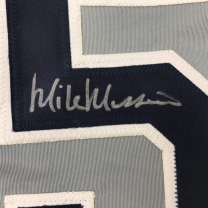 Framed Autographed/Signed Mike Mussina 33x42 New York Grey Baseball Jersey JSA COA
