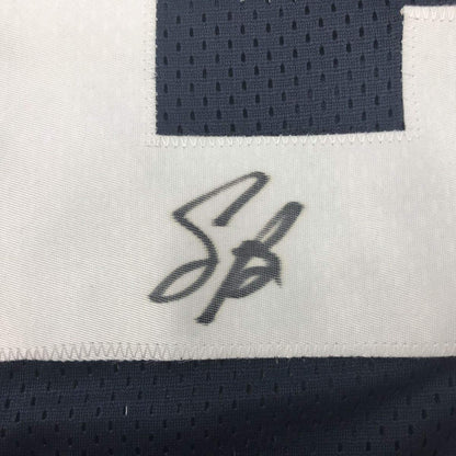 Framed Autographed/Signed Saquon Barkley 33x42 Penn State Blue College Football Jersey PSA/DNA COA