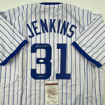 Autographed/Signed Ferguson Fergie Jenkins HOF 91 Chicago Pintripe Baseball Jersey JSA COA