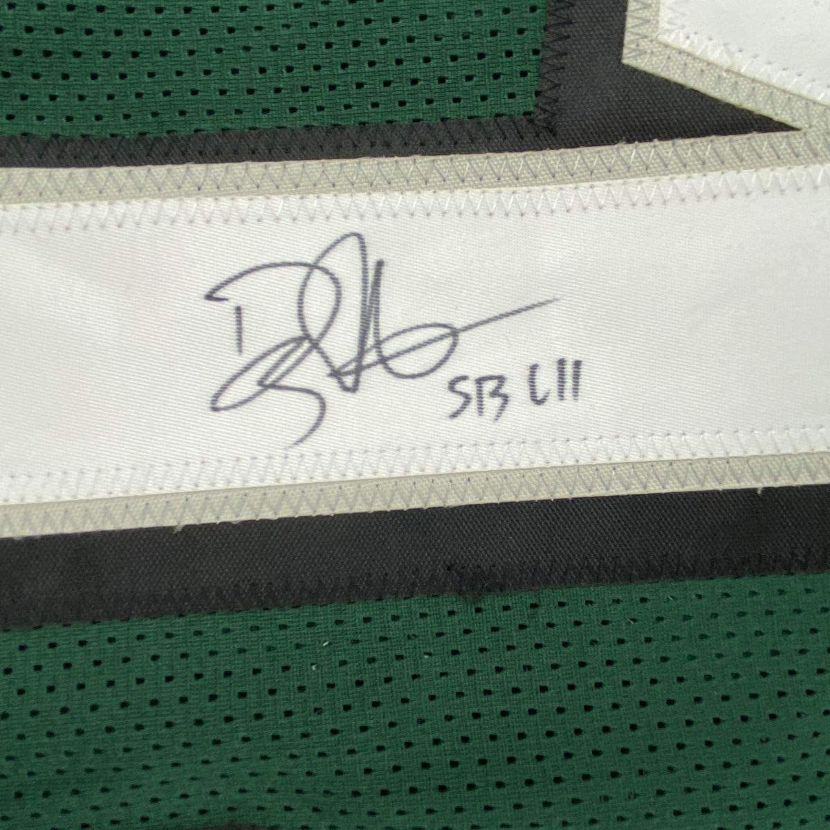 Framed Autographed/Signed Doug Pederson SB LII 33x42 Philadelphia Green Football Jersey JSA COA