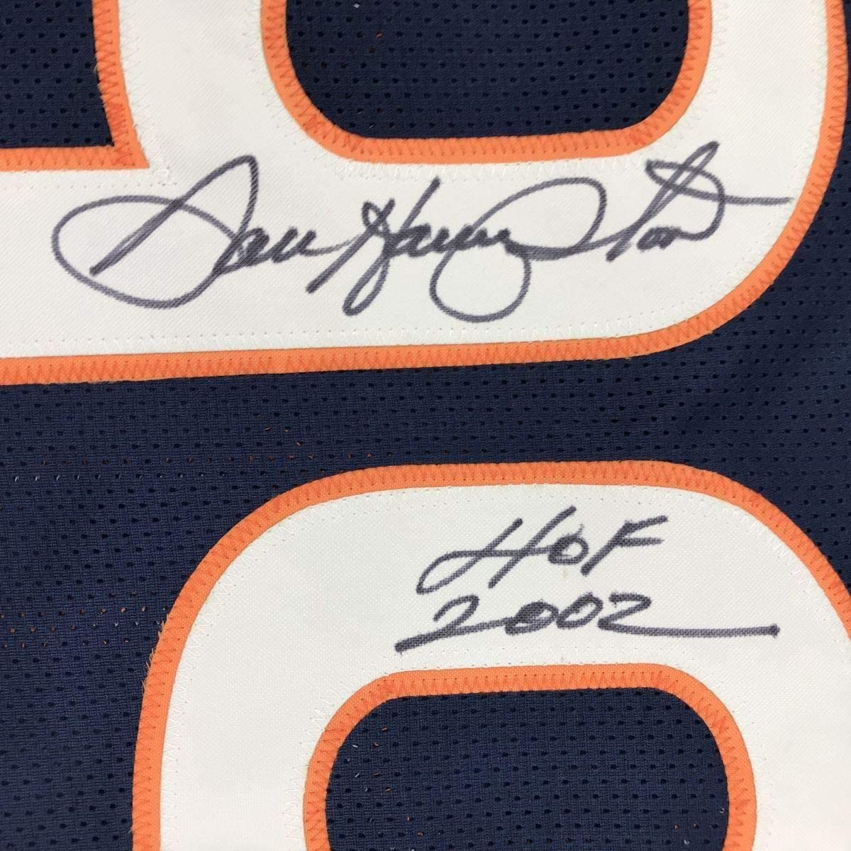 Framed Autographed/Signed Dan Hampton HOF 2002 33x42 Chicago Blue Football Jersey JSA COA