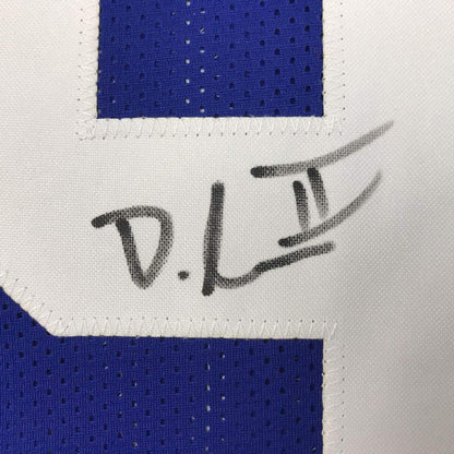 Framed Autographed/Signed Dexter Lawrence 33x42 New York Blue Football Jersey JSA COA
