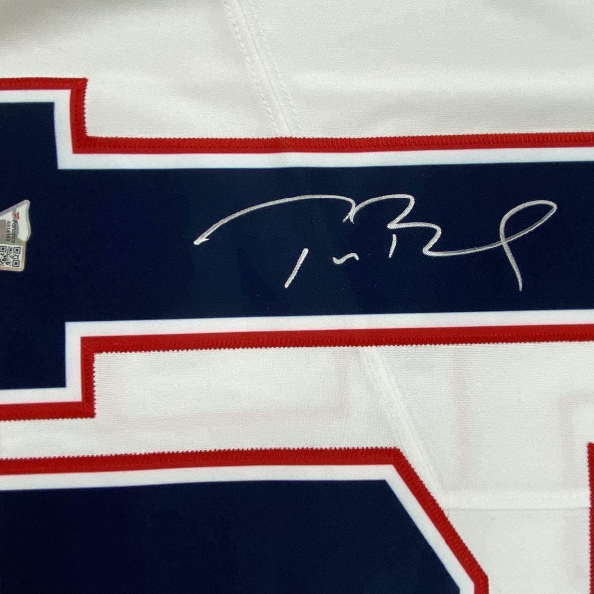 Framed Autographed/Signed Tom Brady 33x42 New England Patriots White Authentic Nike Limited Football Jersey Fanatics COA