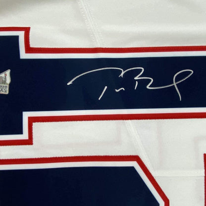 Framed Autographed/Signed Tom Brady 33x42 New England Patriots White Authentic Nike Limited Football Jersey Fanatics COA