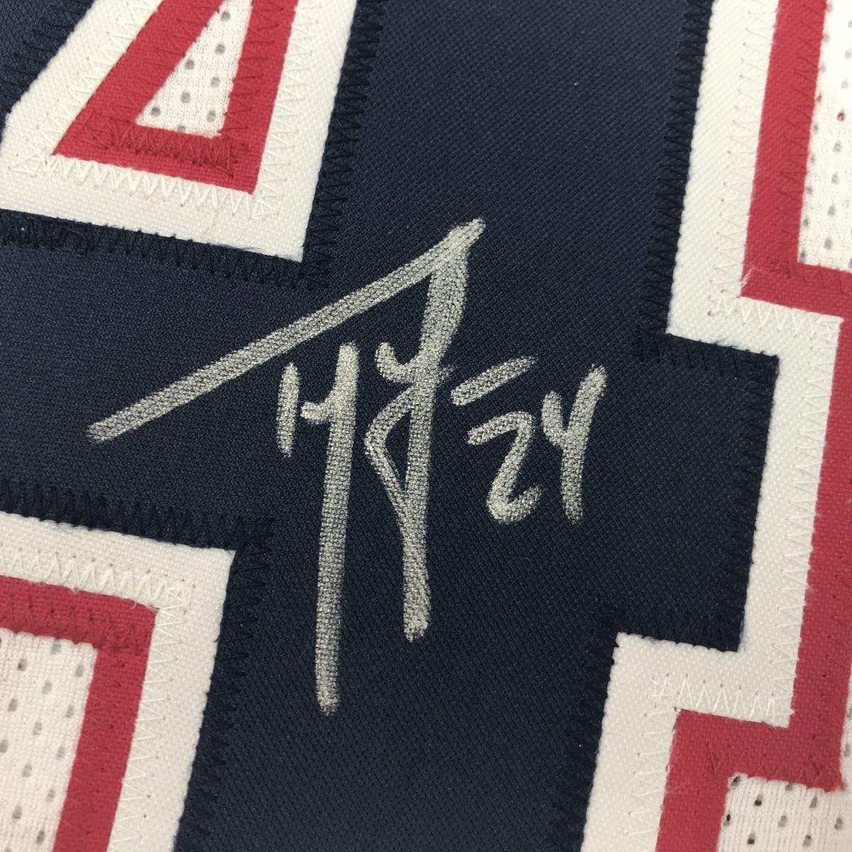 Framed Autographed/Signed Ty Law 33x42 New England White Football Jersey JSA COA