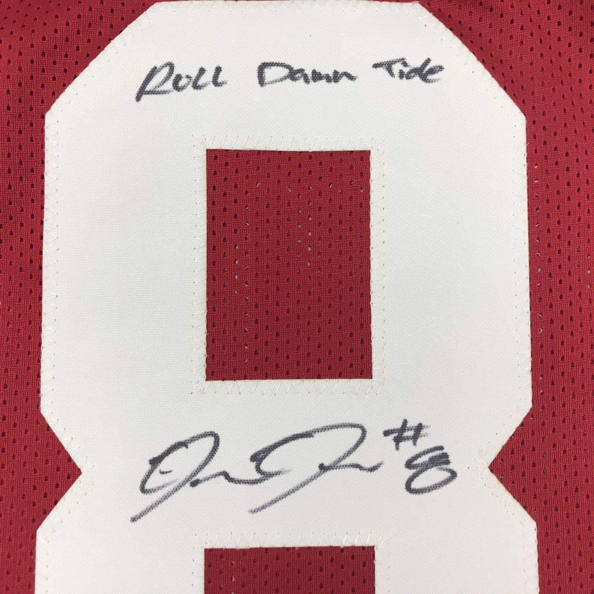 Framed Autographed/Signed Josh Jacobs Roll Tide 33x42 Alabama Red College Football Jersey Beckett BAS COA