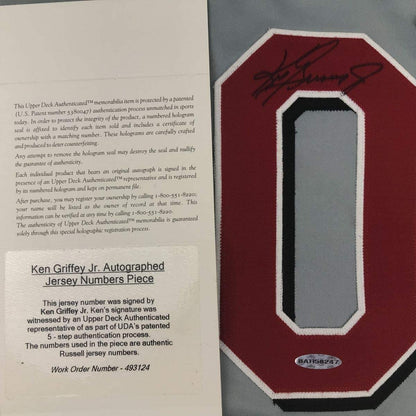 Framed Autographed/Signed Ken Griffey Jr. 33x42 Cincinnati Grey Baseball Jersey Upper Deck UDA COA