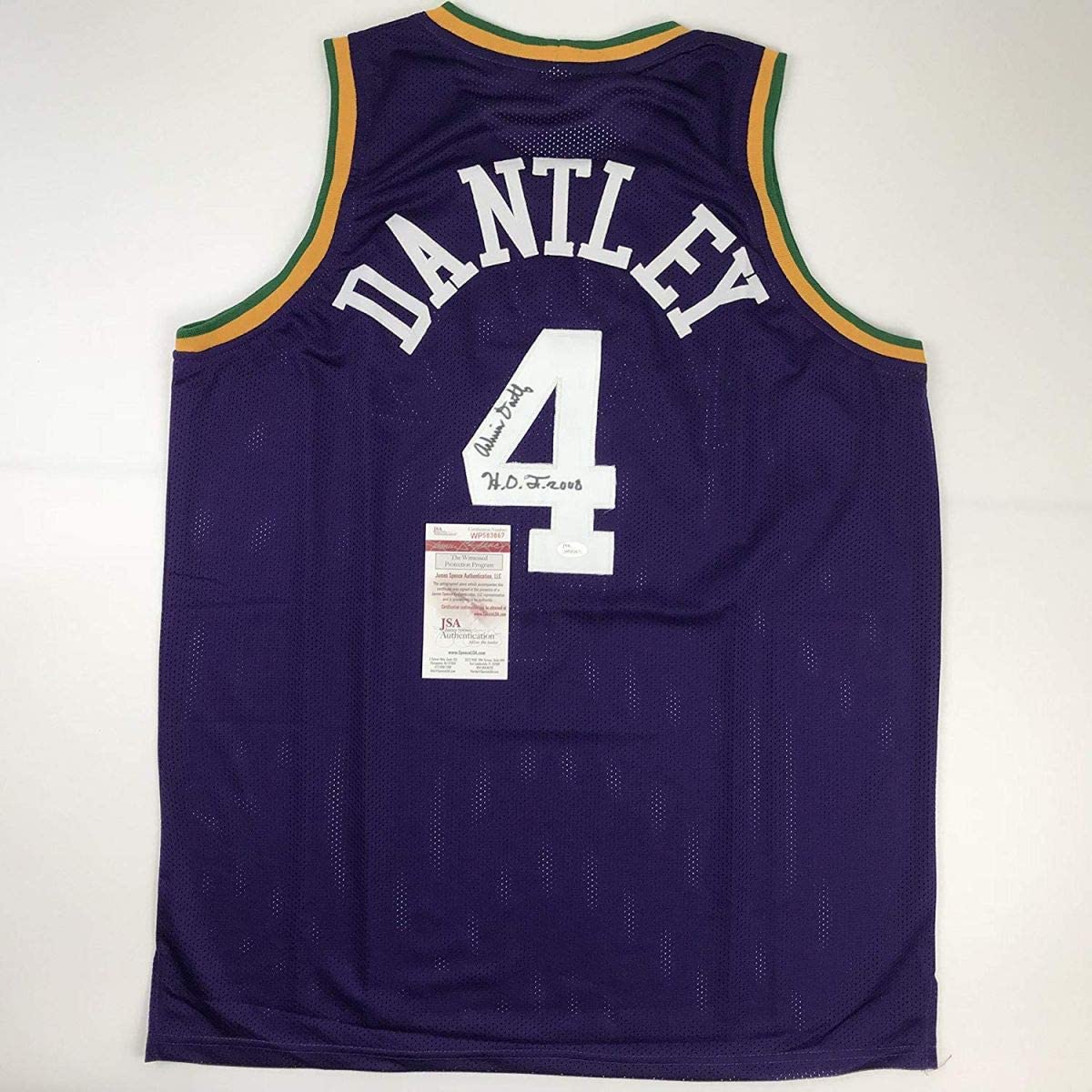 Autographed/Signed Adrian Dantley"HOF 2008" Utah Purple Basketball Jersey JSA COA