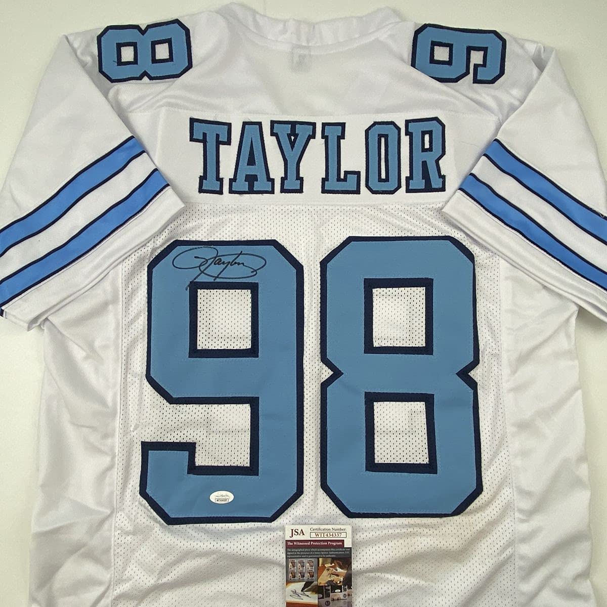 Autographed/Signed Lawrence Taylor North Carolina UNC White College Football Jersey JSA COA