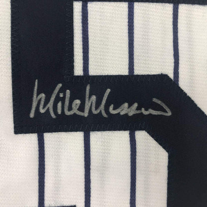 Framed Autographed/Signed Mike Mussina 33x42 New York Pinstripe Baseball Jersey JSA COA