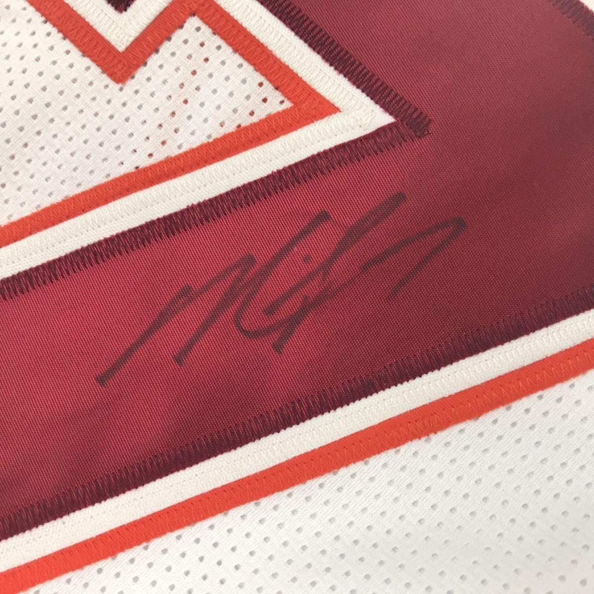 Framed Autographed/Signed Michael Mike Vick 33x42 Virginia Tech White College Football Jersey JSA COA