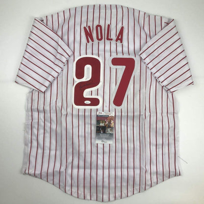 Autographed/Signed Aaron Nola Philadelphia Pinstripe Baseball Jersey JSA COA