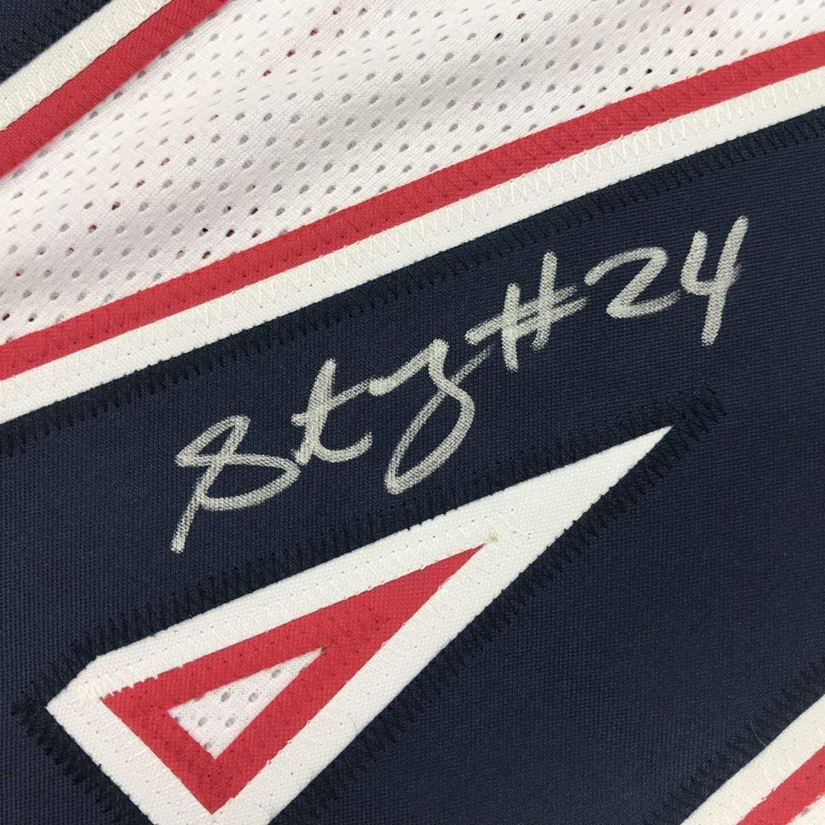 Framed Autographed/Signed Stephon Gilmore 33x42 New England White Football Jersey JSA COA