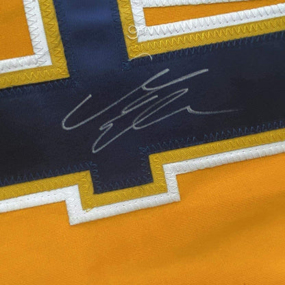 Framed Autographed/Signed Mattias Ekholm 33x42 Nashville Yellow Hockey Jersey PSA/DNA COA