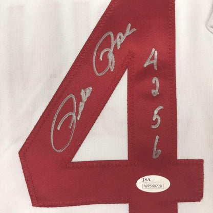 Framed Autographed/Signed Pete Rose 4256 33x42 Cincinnati White Baseball Jersey JSA COA