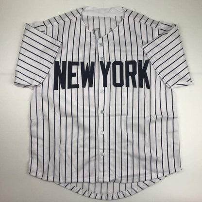 Autographed/Signed Cecil Fielder New York Pinstripe Baseball Jersey JSA COA