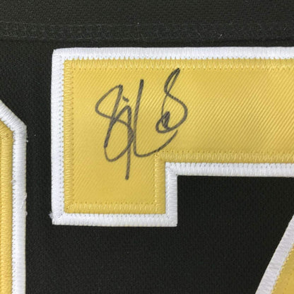 Framed Autographed/Signed Sidney Crosby 33x42 Pittsburgh Black Hockey Jersey PSA/DNA COA