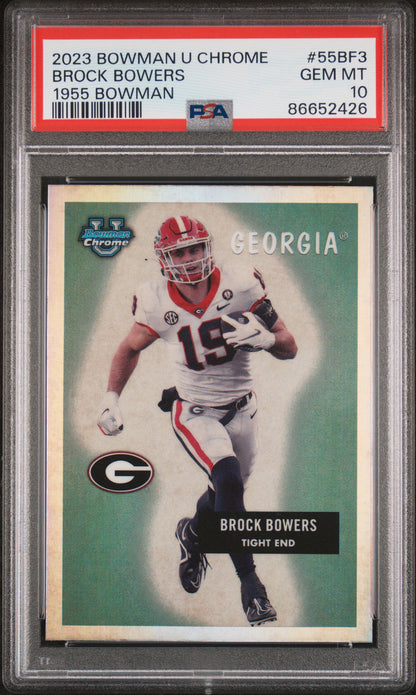Graded 2023 Topps Bowman U Chrome Brock Bowers #55BF3 1955 Bowman Rookie RC Football Card PSA 10 Gem Mint