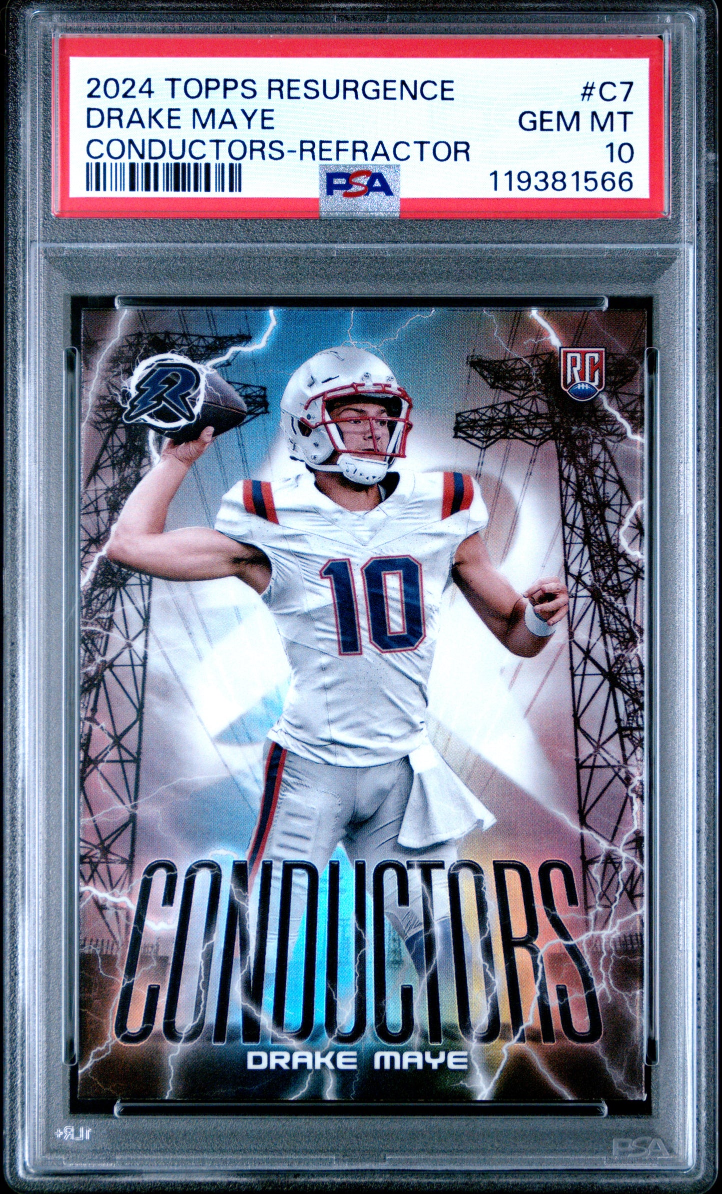 Graded 2024 Topps Resurgence Drake Maye #C7 Conductors Refractor Rookie RC Football Card PSA 10 Gem Mint