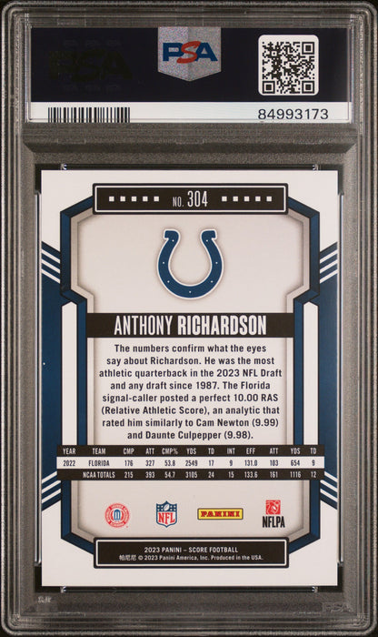 Graded 2023 Panini Score Anthony Richardson #304 Stars Rookie RC Football Card PSA 10 Gem Mint